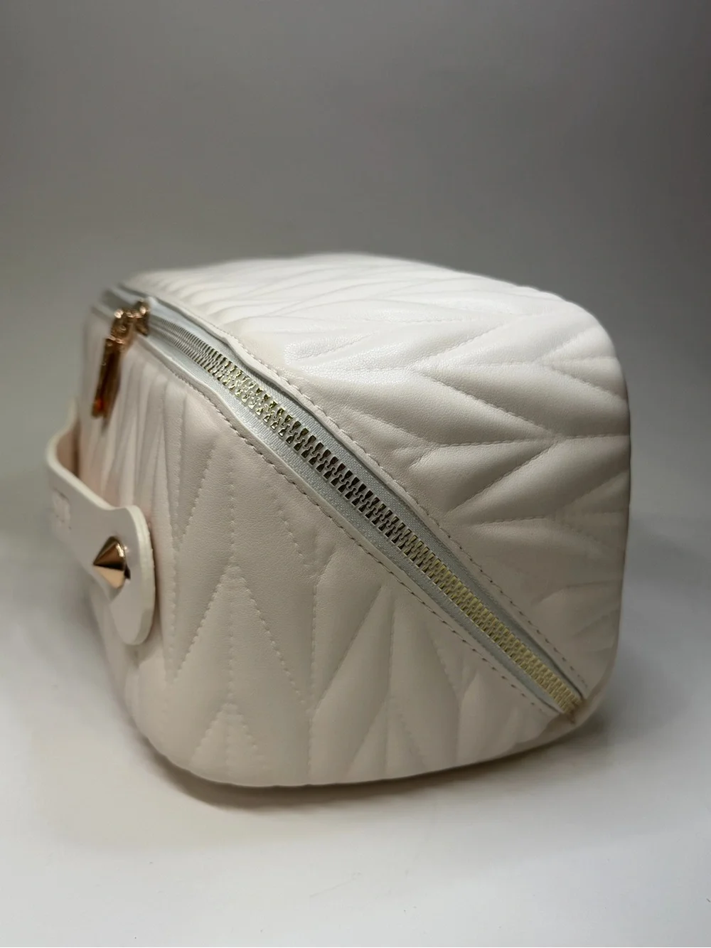 White Quilted Cosmetic Case with Gold Accents